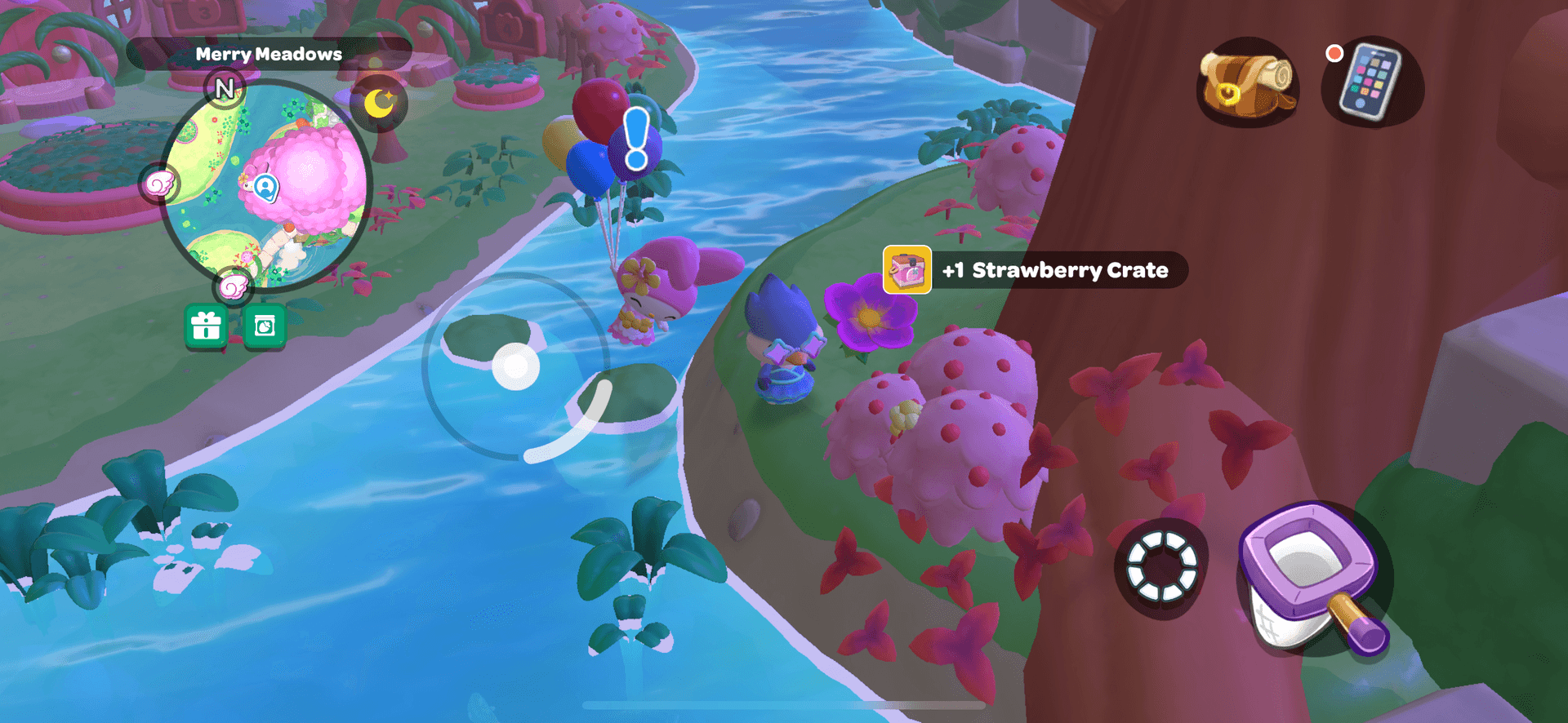 Player earning a +1 Strawberry Crate reward in Merry Meadows